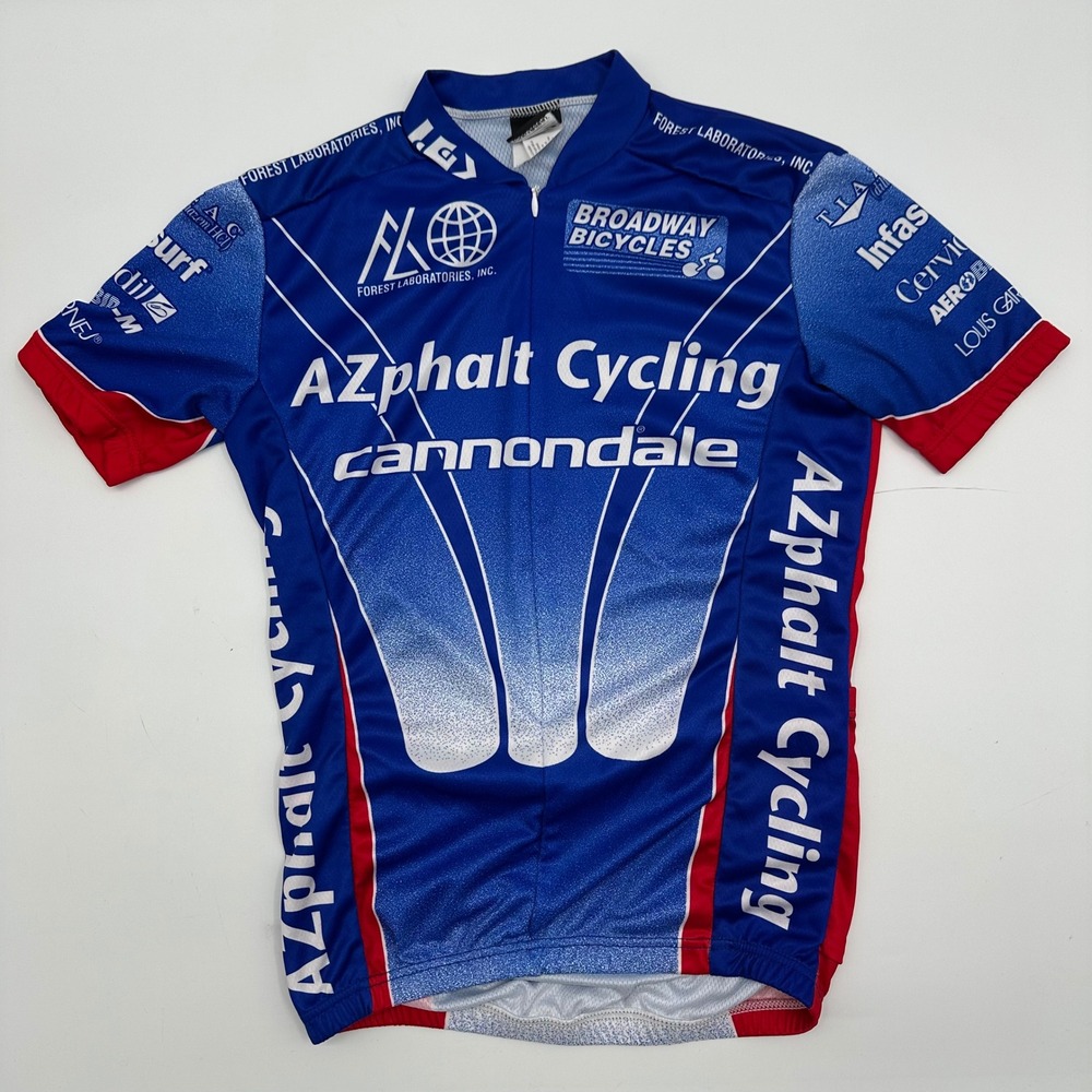 Louis Garneau AZphalt Cycling Cannondale Jersey Blue Red Mens XS Short Sleeve